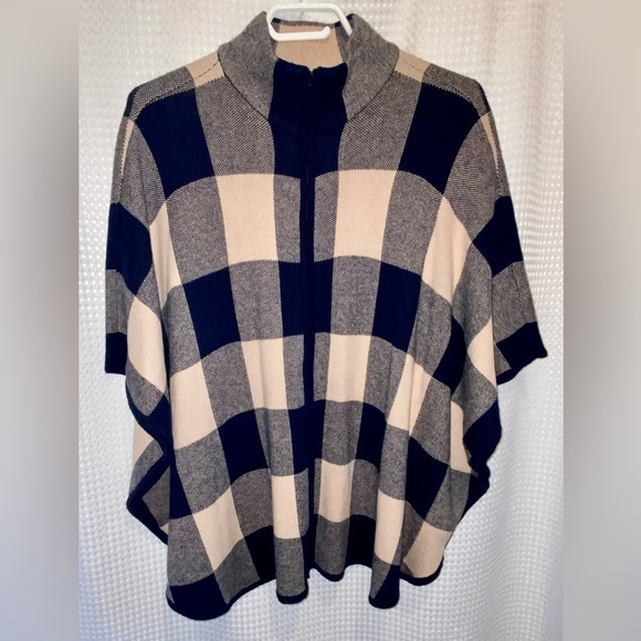 Women Jones New York zipped‎ wool blend oversized knit Poncho sweater Sz L/XL - Picture 6 of 10